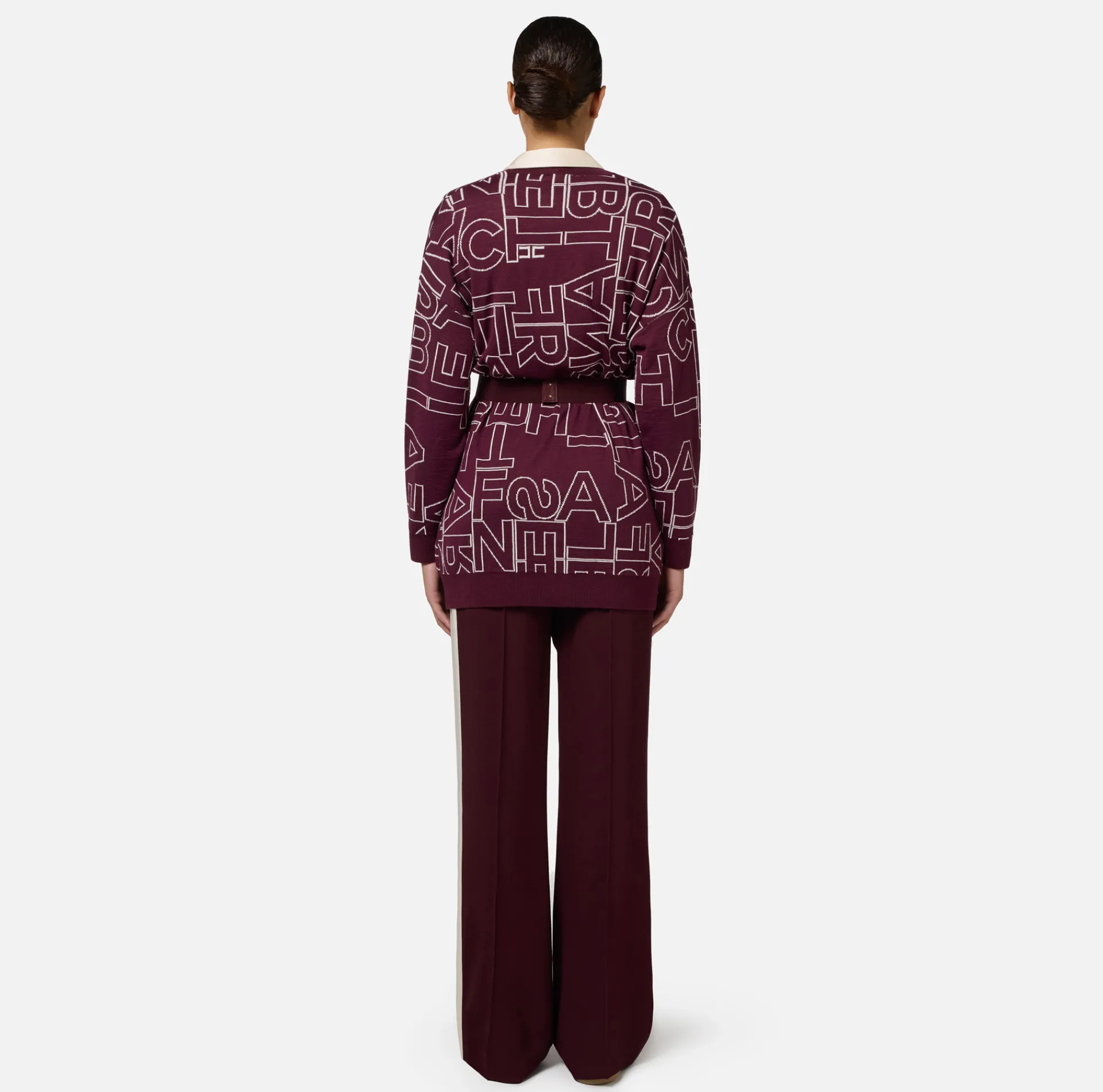 Elisabetta Franchi Knitwear And Sweatshirts|Wool blend cardigan with lettering RougeNoir/Butter