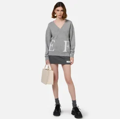 Elisabetta Franchi Knitwear And Sweatshirts|Wool blend crossover jumper with logo HeatherGrey/Ivory