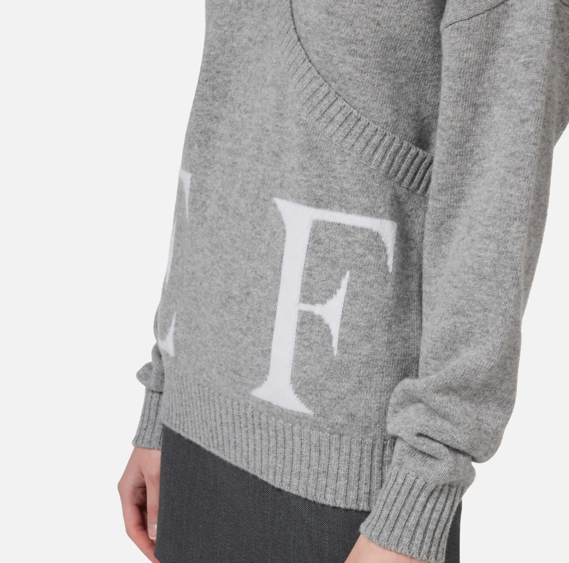 Elisabetta Franchi Knitwear And Sweatshirts|Wool blend crossover jumper with logo HeatherGrey/Ivory