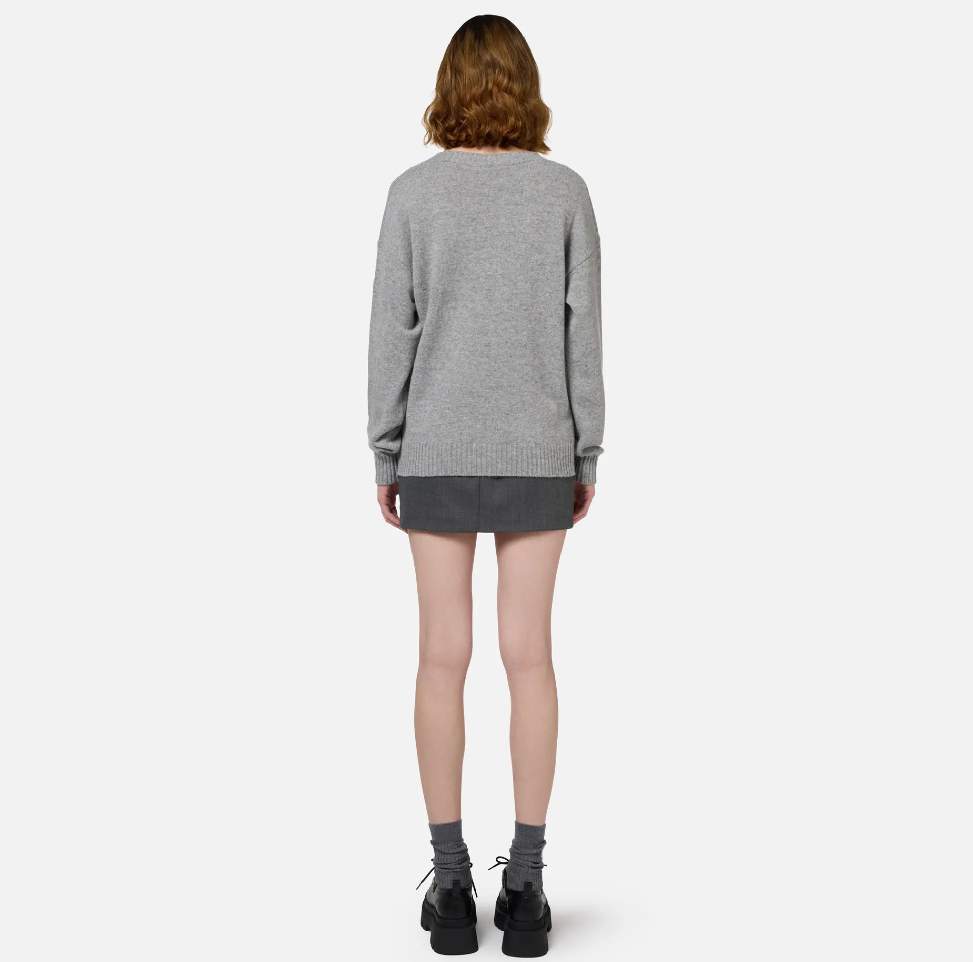 Elisabetta Franchi Knitwear And Sweatshirts|Wool blend crossover jumper with logo HeatherGrey/Ivory