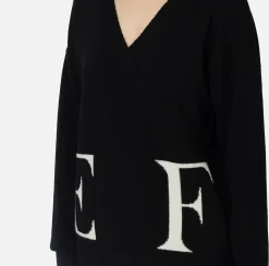 Elisabetta Franchi Knitwear And Sweatshirts|Wool blend crossover jumper with logo Black/Butter