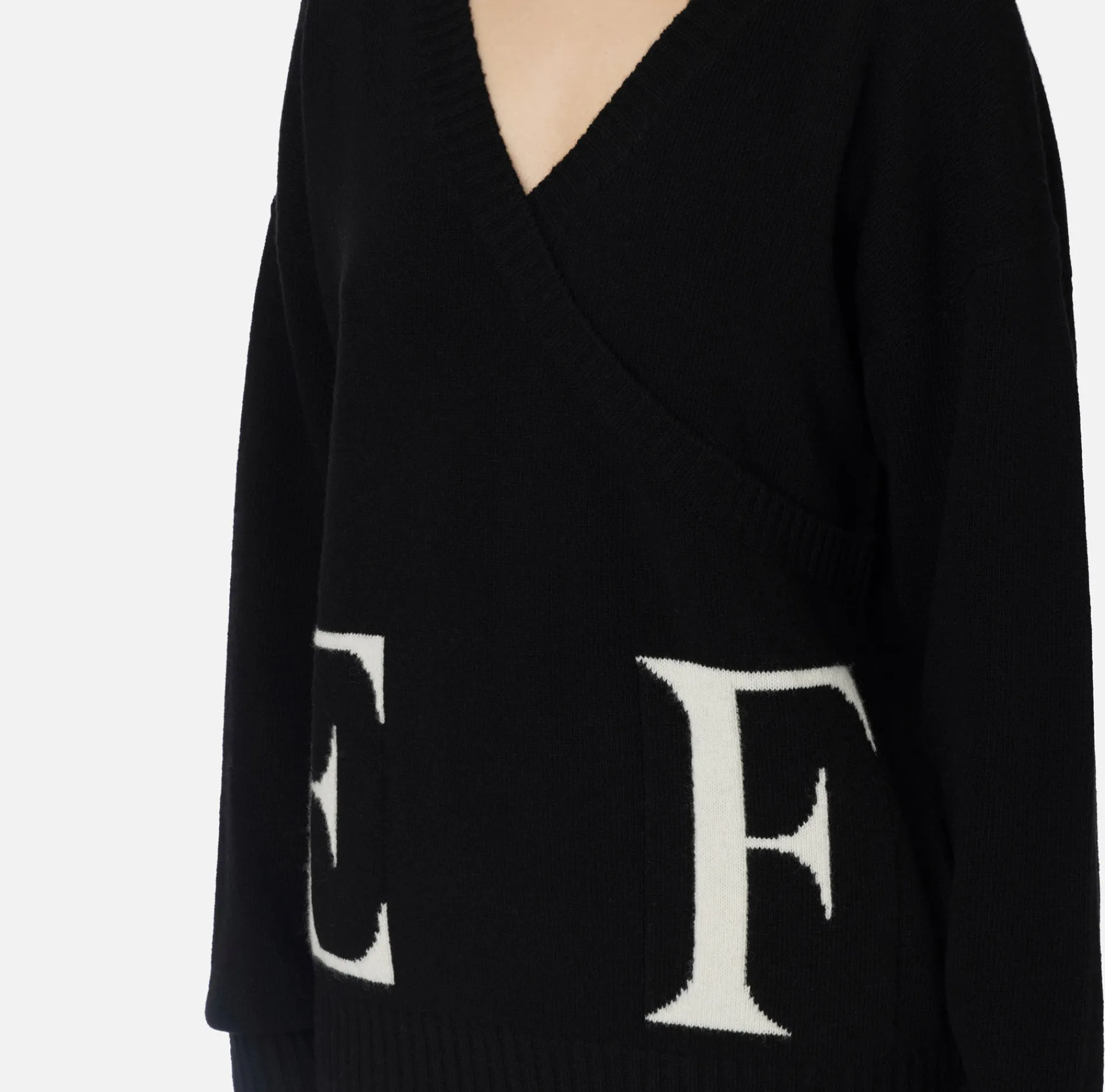 Elisabetta Franchi Knitwear And Sweatshirts|Wool blend crossover jumper with logo Black/Butter
