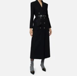 Elisabetta Franchi Coats And Jackets|Wool blend double-breasted coat with utility belt Black