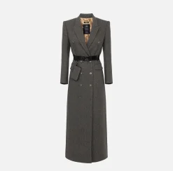 Elisabetta Franchi Coats And Jackets|Wool blend double-breasted coat with utility belt DoveGrey
