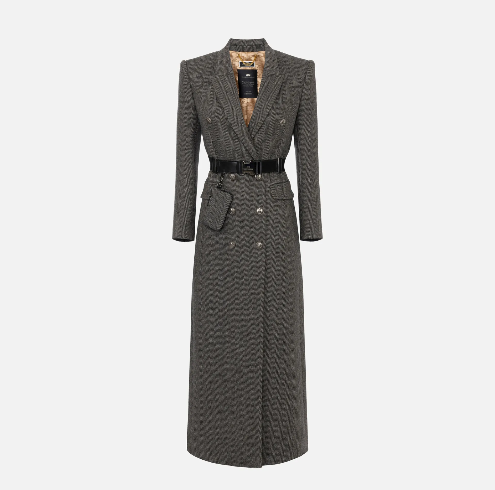 Elisabetta Franchi Coats And Jackets|Wool blend double-breasted coat with utility belt DoveGrey