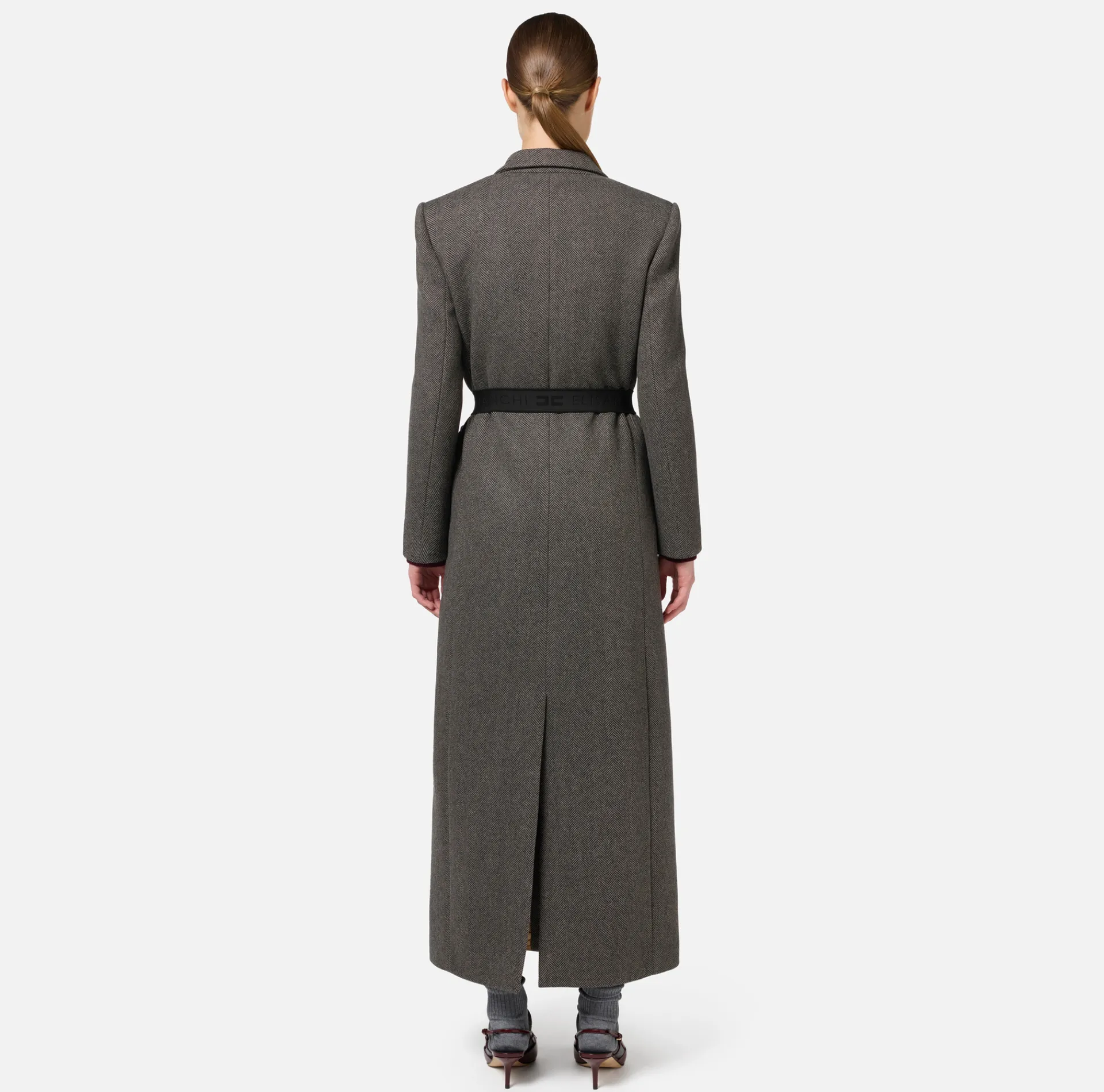 Elisabetta Franchi Coats And Jackets|Wool blend double-breasted coat with utility belt DoveGrey