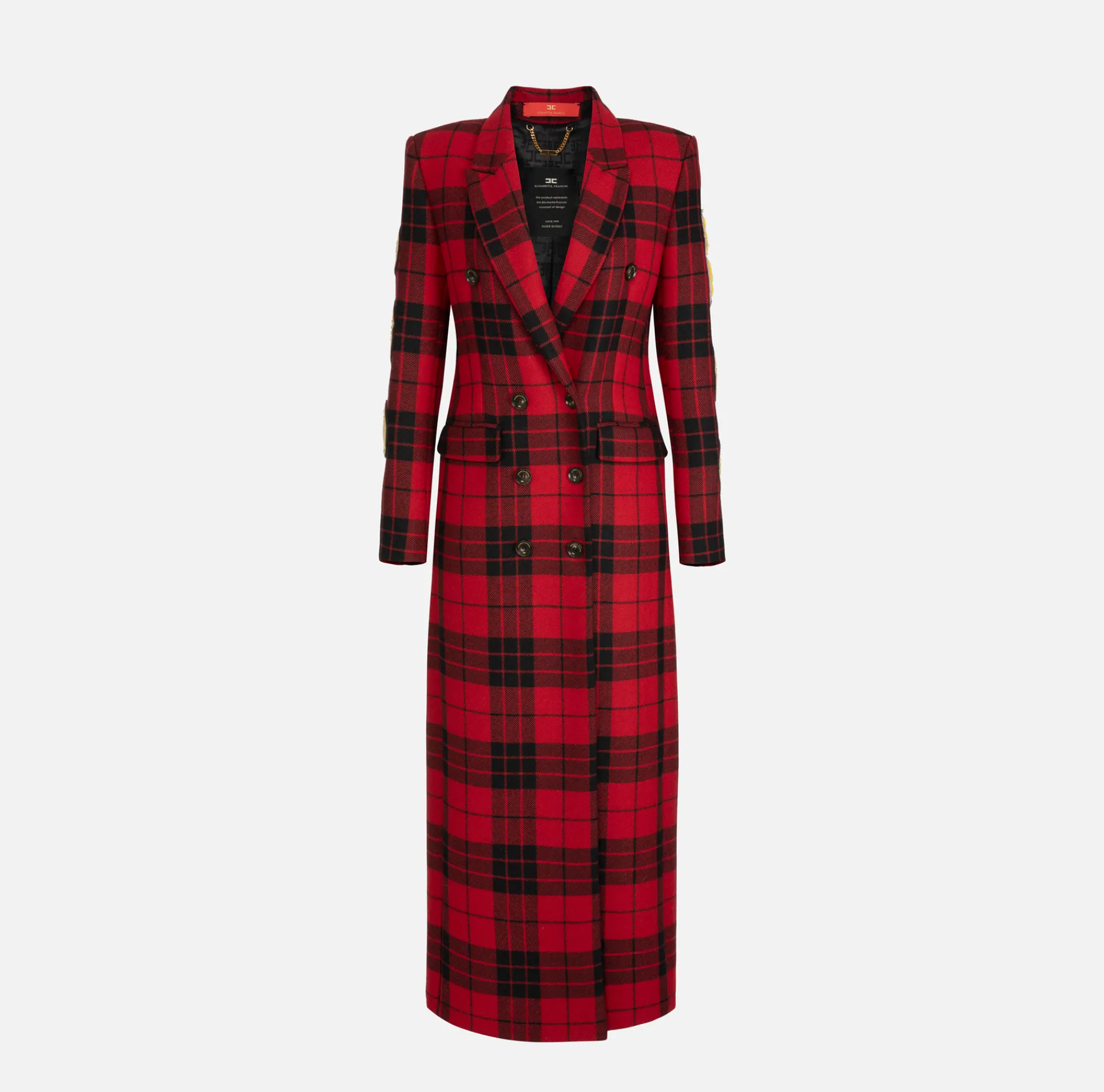 Elisabetta Franchi Coats And Jackets|Wool blend double-breasted coat with patch RedPassion/Black