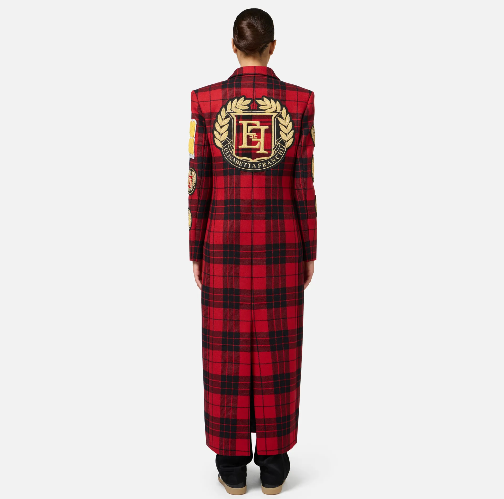 Elisabetta Franchi Coats And Jackets|Wool blend double-breasted coat with patch RedPassion/Black
