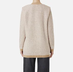 Elisabetta Franchi Knitwear And Sweatshirts|Wool cardigan with sequin thread Camel/Gold