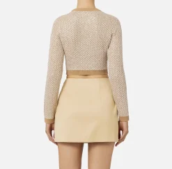 Elisabetta Franchi Knitwear And Sweatshirts|Wool cropped top with sequin thread Camel/Gold