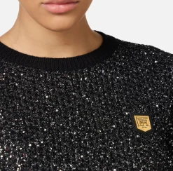 Elisabetta Franchi Knitwear And Sweatshirts|Wool cropped top with sequin thread Black/Silver