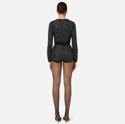 Elisabetta Franchi Knitwear And Sweatshirts|Wool cropped top with sequin thread Black/Silver