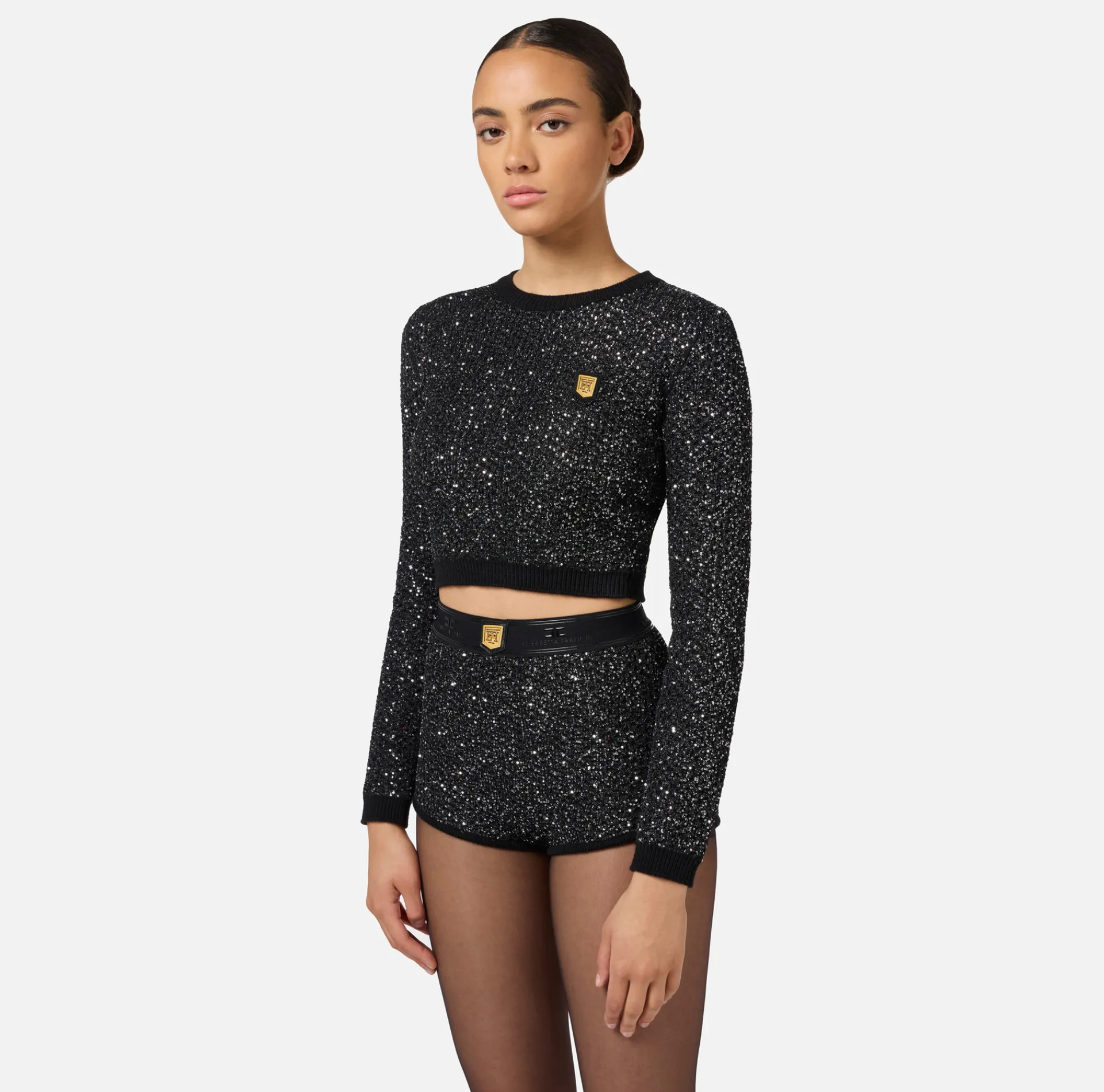 Elisabetta Franchi Knitwear And Sweatshirts|Wool cropped top with sequin thread