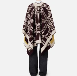 Elisabetta Franchi Coats And Jackets|Wool jacquard cape with lettering RougeNoir/Mimosa