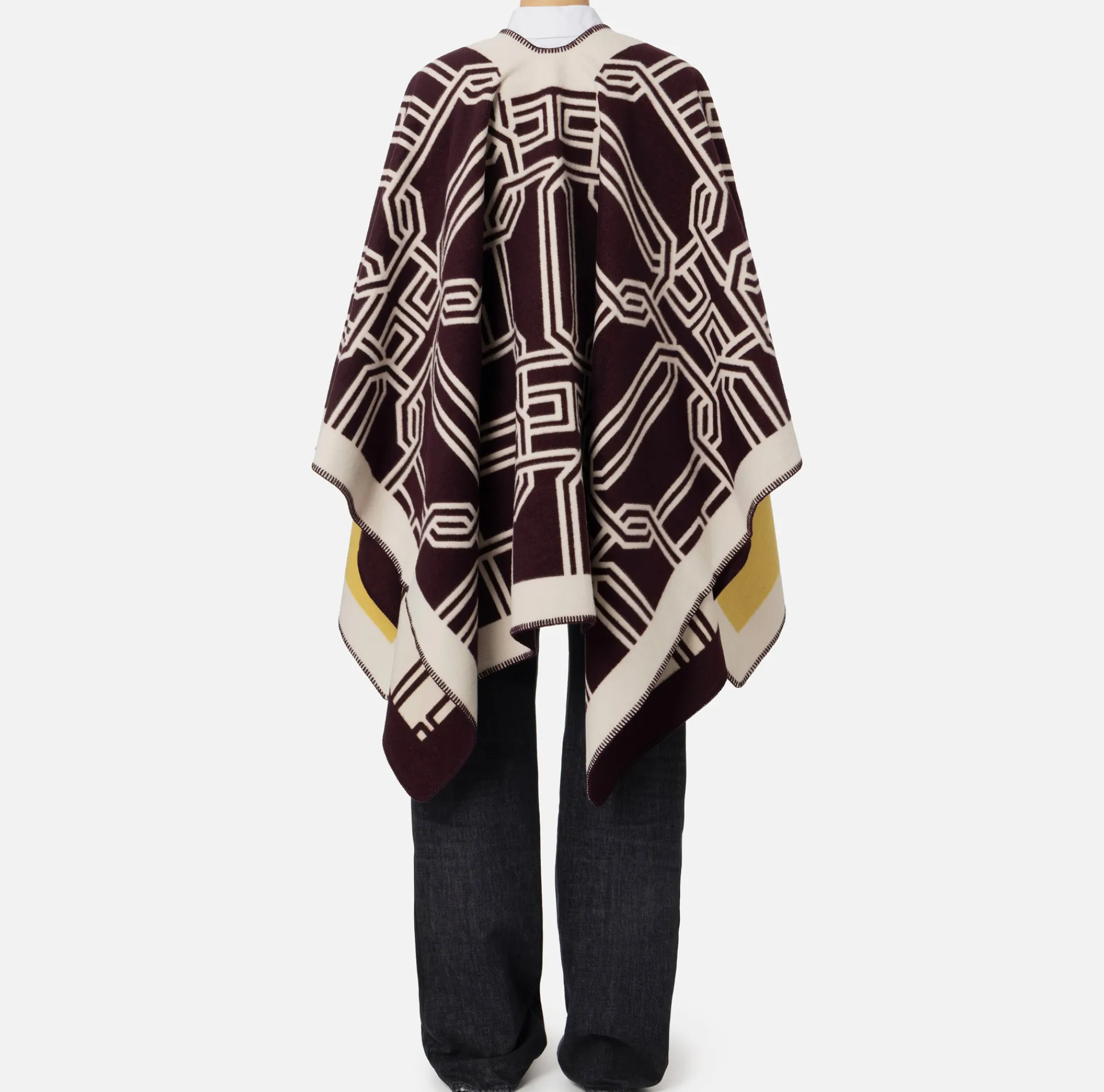 Elisabetta Franchi Coats And Jackets|Wool jacquard cape with lettering RougeNoir/Mimosa