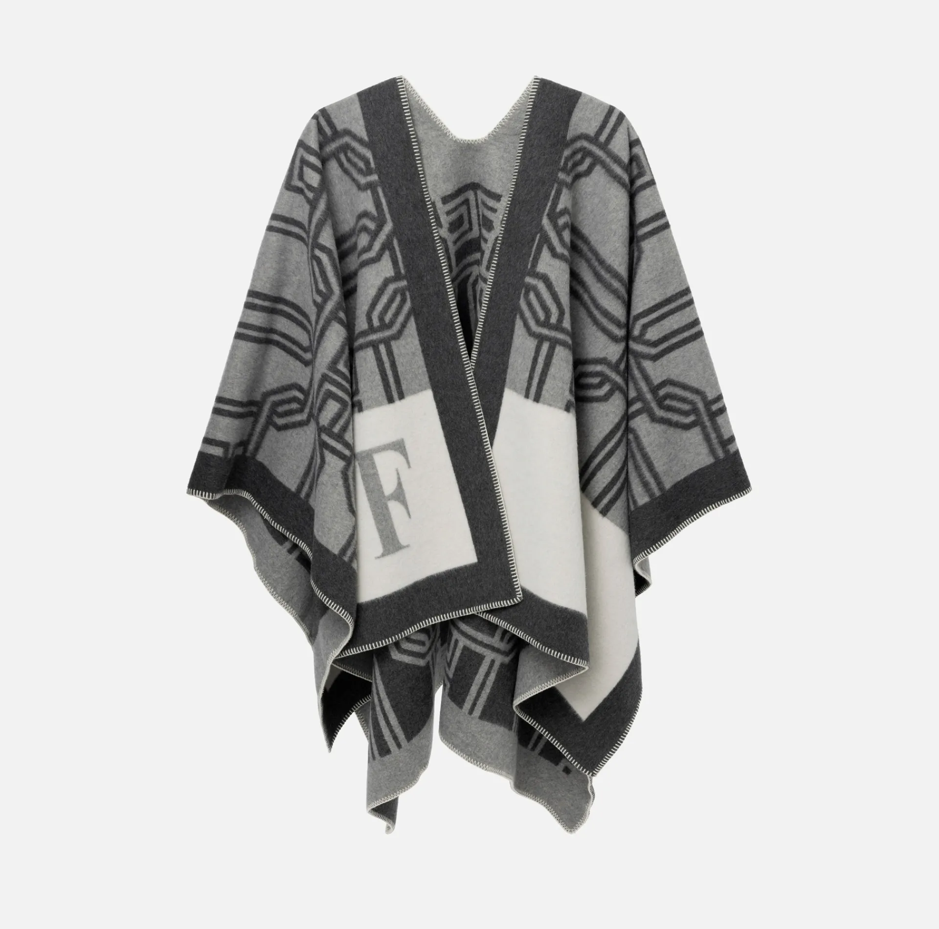 Elisabetta Franchi Coats And Jackets|Wool jacquard cape with lettering Pearl/Steel