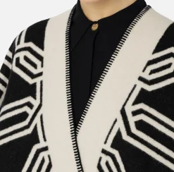 Elisabetta Franchi Coats And Jackets|Wool jacquard cape with lettering Camel/Black