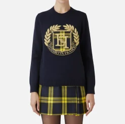 Elisabetta Franchi Knitwear And Sweatshirts|Wool pullover with maxi patch Navy