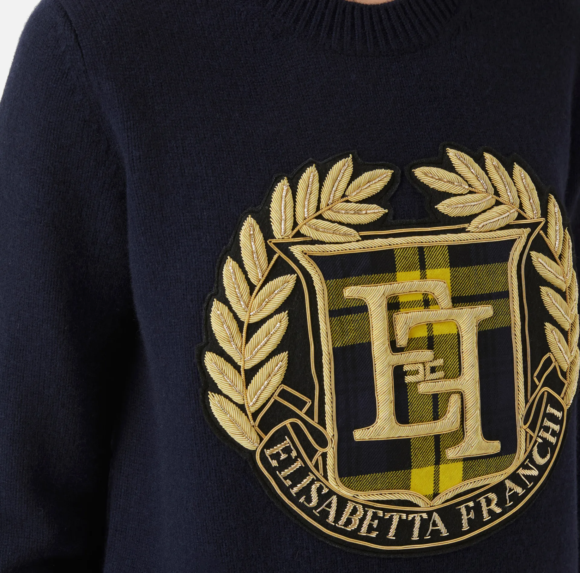 Elisabetta Franchi Knitwear And Sweatshirts|Wool pullover with maxi patch Navy