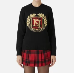 Elisabetta Franchi Knitwear And Sweatshirts|Wool pullover with maxi patch Black
