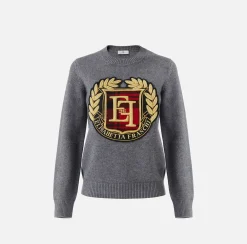 Elisabetta Franchi Knitwear And Sweatshirts|Wool pullover with maxi patch HeatherGrey