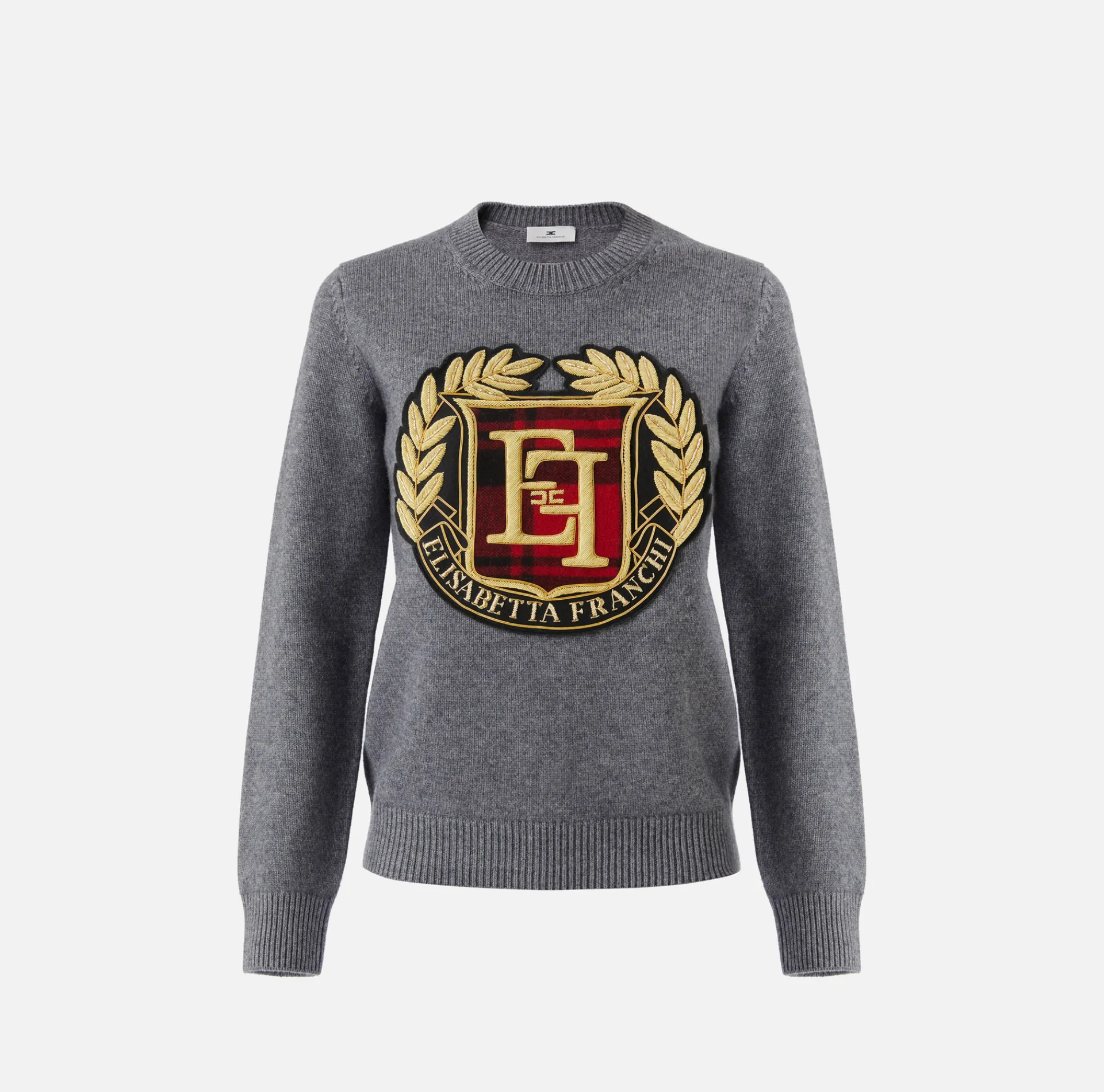 Elisabetta Franchi Knitwear And Sweatshirts|Wool pullover with maxi patch HeatherGrey