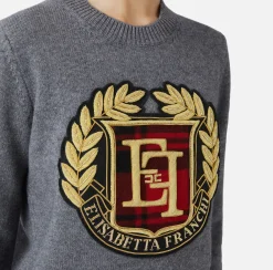 Elisabetta Franchi Knitwear And Sweatshirts|Wool pullover with maxi patch HeatherGrey