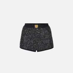 Elisabetta Franchi Trousers And Shorts|Wool shorts with sequin thread Black/Silver