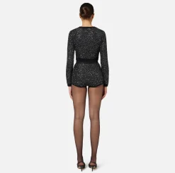Elisabetta Franchi Trousers And Shorts|Wool shorts with sequin thread Black/Silver