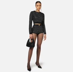 Elisabetta Franchi Trousers And Shorts|Wool shorts with sequin thread
