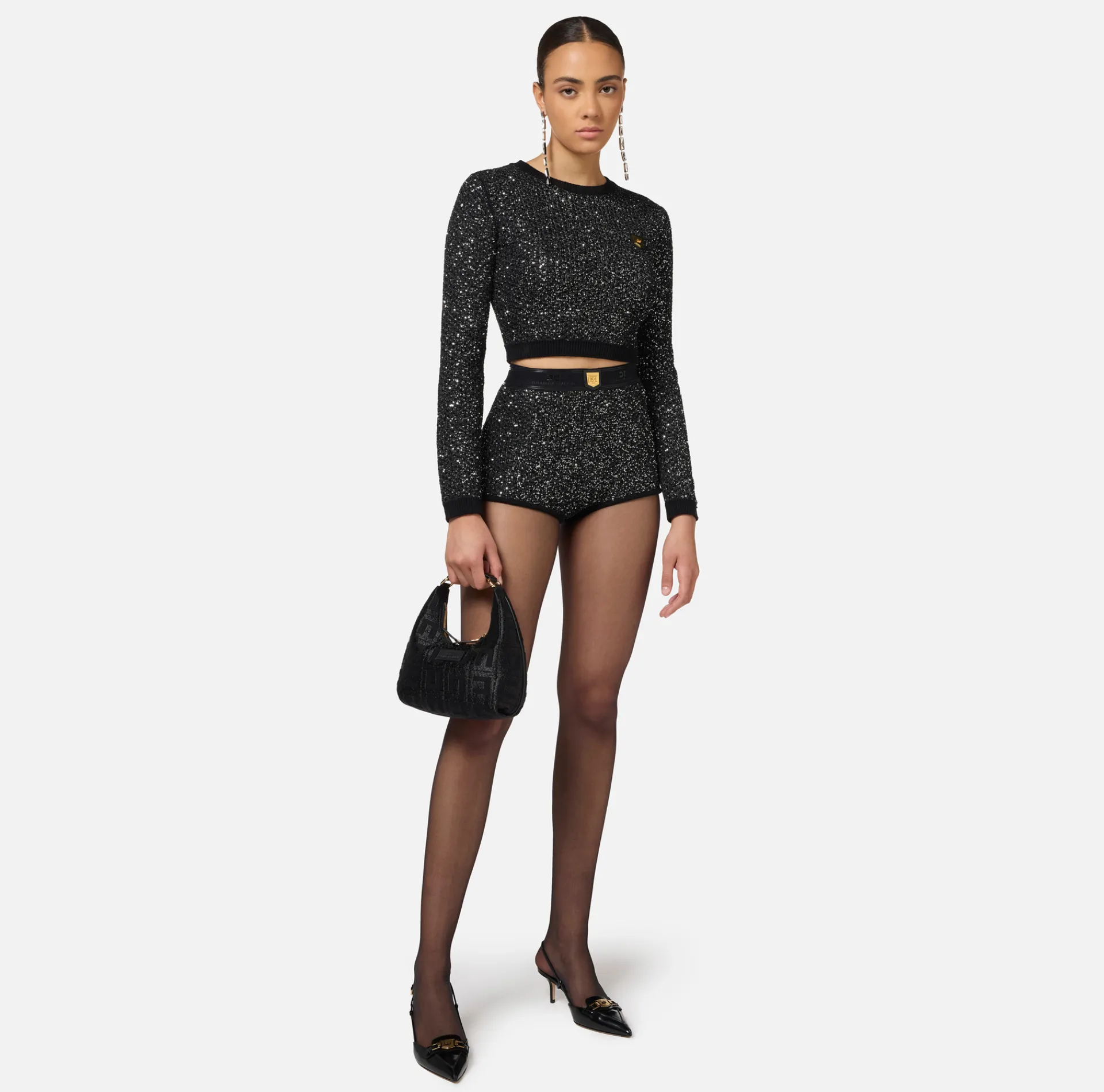 Elisabetta Franchi Trousers And Shorts|Wool shorts with sequin thread