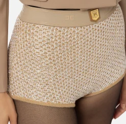 Elisabetta Franchi Trousers And Shorts|Wool shorts with sequin thread Camel/Gold