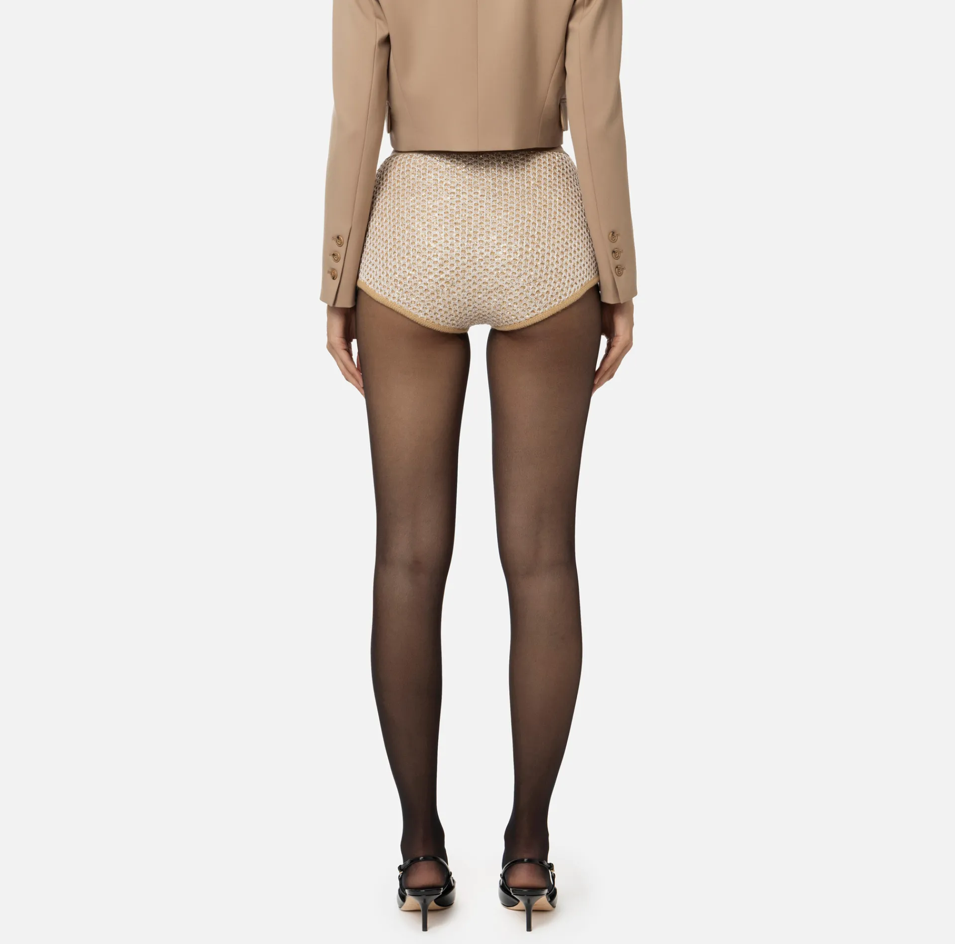 Elisabetta Franchi Trousers And Shorts|Wool shorts with sequin thread Camel/Gold