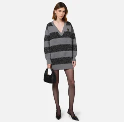 Elisabetta Franchi Mini Dresses|Knitted Dresses|Wool striped jumper with sequin thread