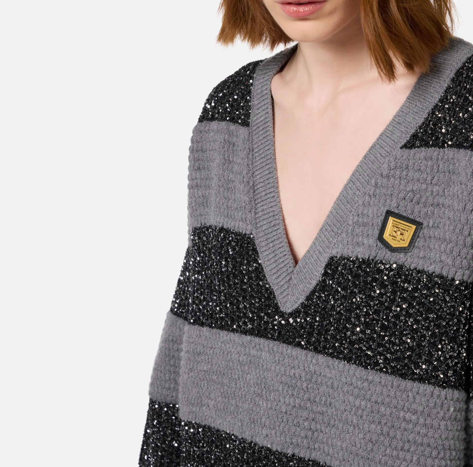 Elisabetta Franchi Mini Dresses|Knitted Dresses|Wool striped jumper with sequin thread