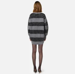 Elisabetta Franchi Mini Dresses|Knitted Dresses|Wool striped jumper with sequin thread