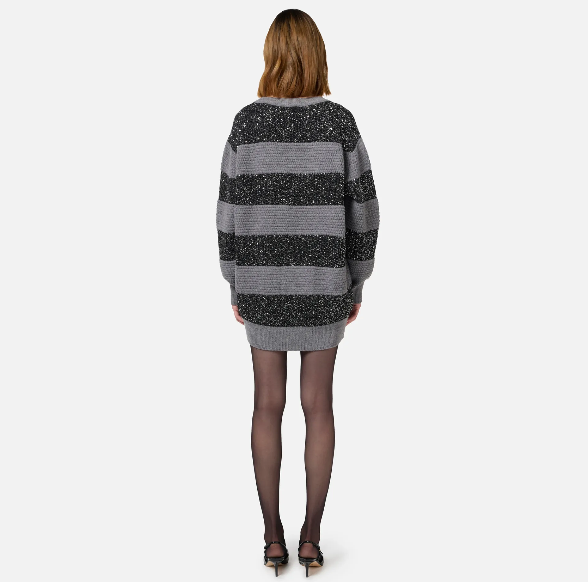 Elisabetta Franchi Mini Dresses|Knitted Dresses|Wool striped jumper with sequin thread
