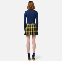 Elisabetta Franchi Skirts|Wool tartan pleated miniskirt with embroidered patch