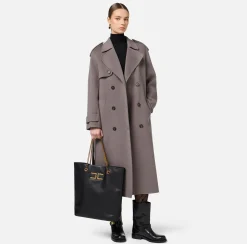 Elisabetta Franchi Coats And Jackets|Wool trench coat Steel