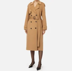 Elisabetta Franchi Coats And Jackets|Wool trench coat Camel