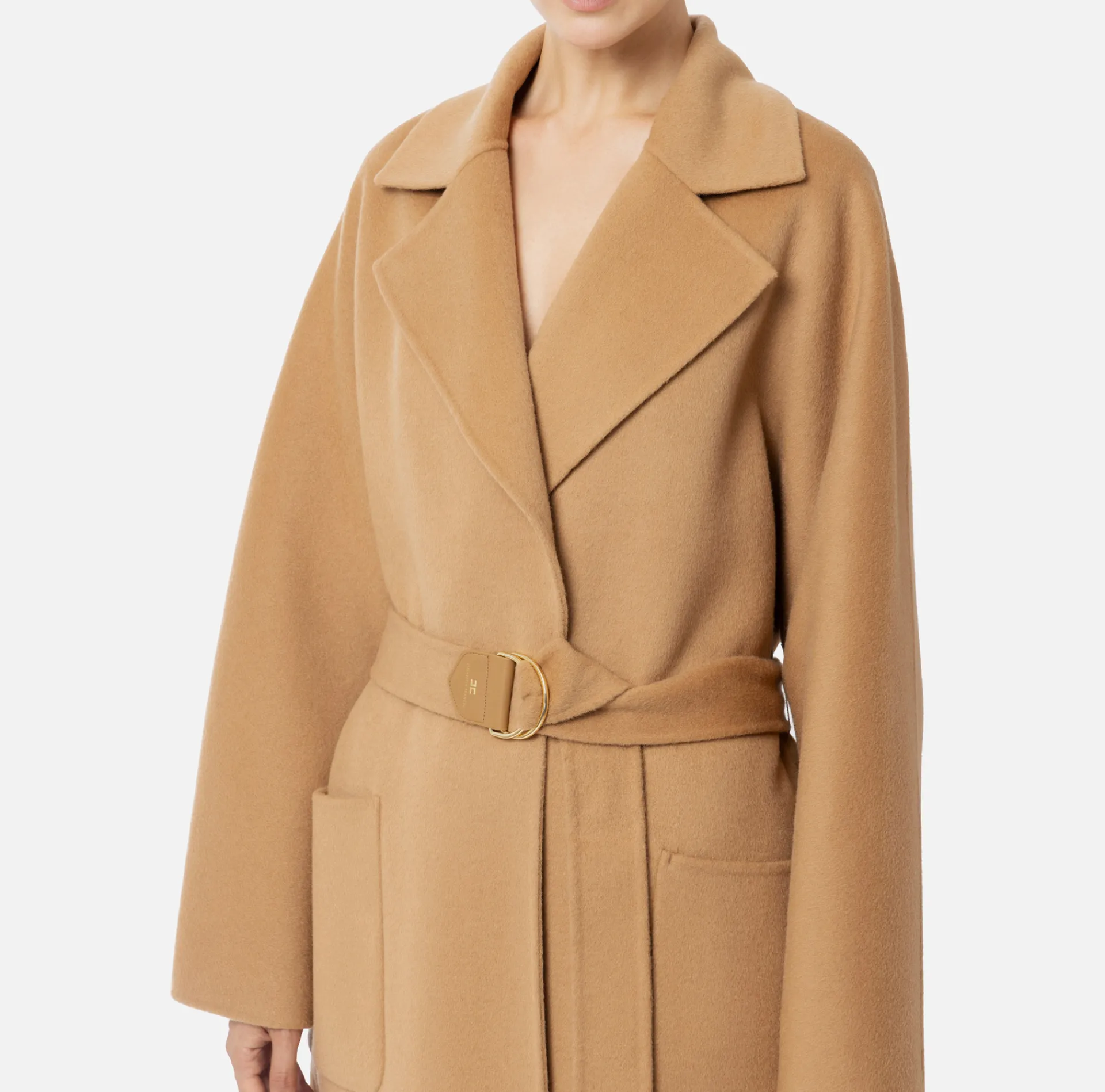 Elisabetta Franchi Coats And Jackets|Wool wrap coat Camel