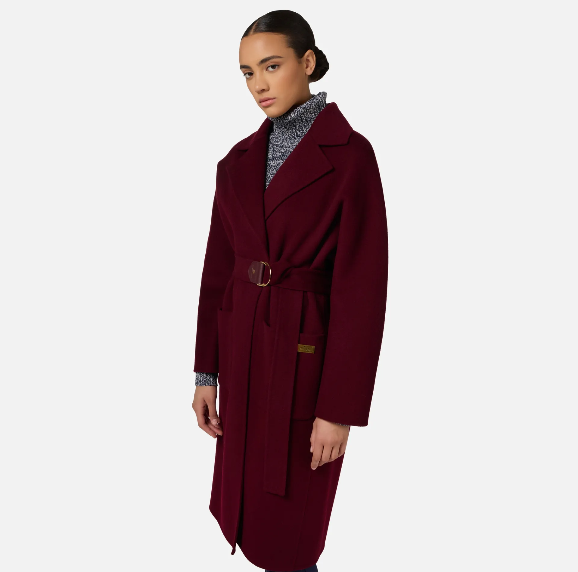 Elisabetta Franchi Coats And Jackets|Wool wrap coat RougeNoir