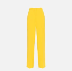 Elisabetta Franchi Trousers And Shorts|Woven crêpe straight fit trousers with logo plaque Mimosa