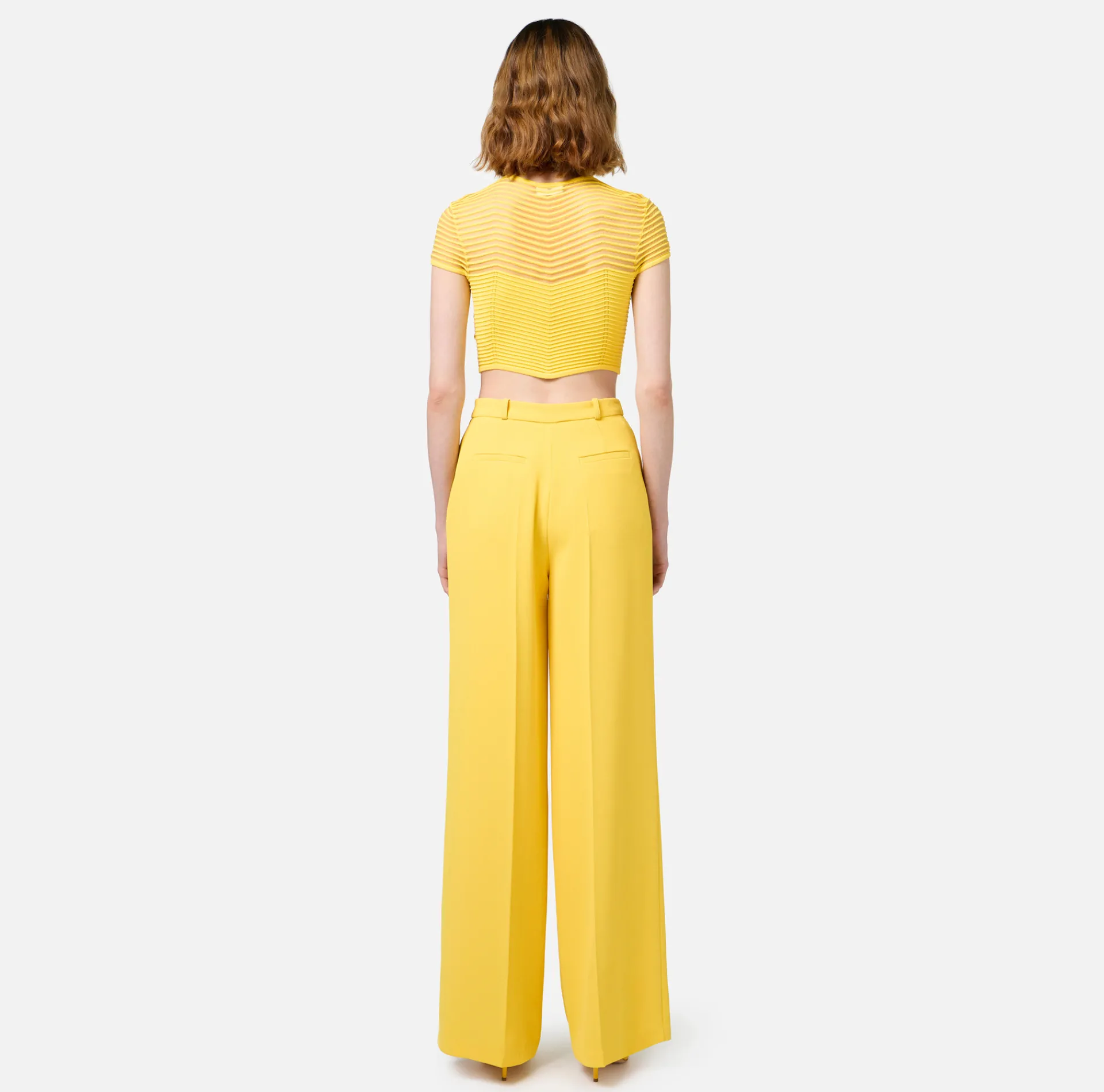Elisabetta Franchi Trousers And Shorts|Woven crêpe straight fit trousers with logo plaque Mimosa
