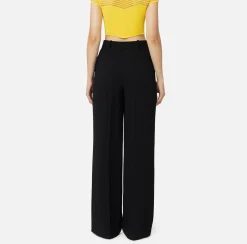 Elisabetta Franchi Trousers And Shorts|Woven crêpe straight fit trousers with logo plaque Black