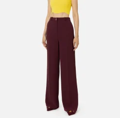 Elisabetta Franchi Trousers And Shorts|Woven crêpe straight fit trousers with logo plaque RougeNoir