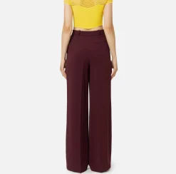 Elisabetta Franchi Trousers And Shorts|Woven crêpe straight fit trousers with logo plaque RougeNoir